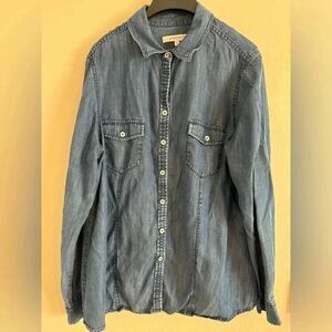 Foxcroft NYC Denim Button Down Shirt | Blue | Size 14 | Classic Fit